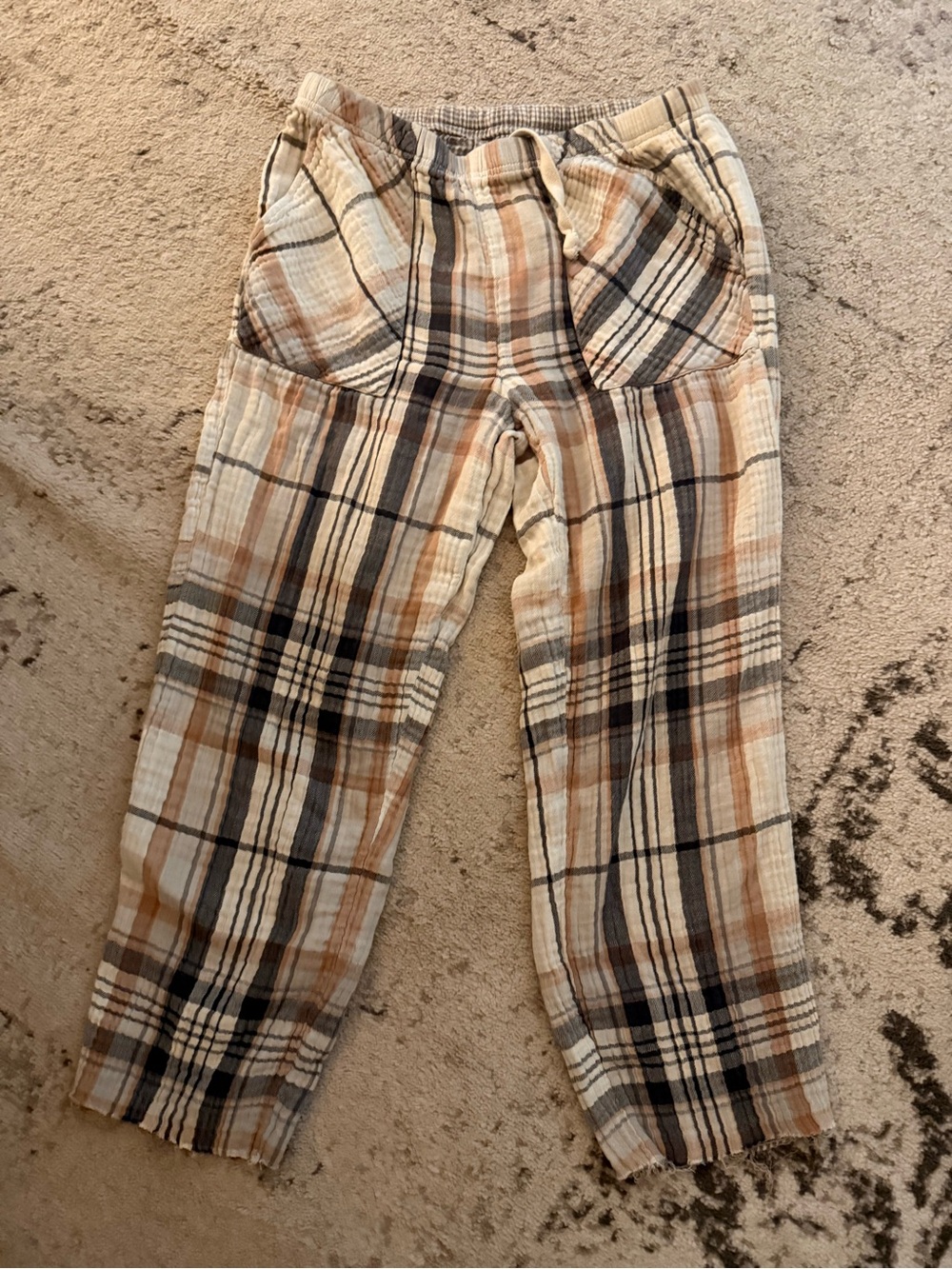 aerie Lightweight Plaid Lounge Pants in Cream and Brown